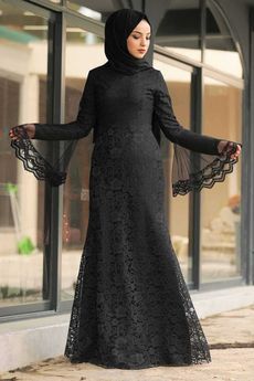 فستان سهرة نسائي انيق أسود مطرز بالدانتيل - قياس 44