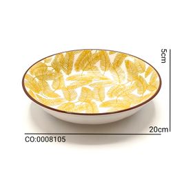 طبق سيراميك عميق مدور بنمط أوراق صفراء - 5 سم × 20 سم