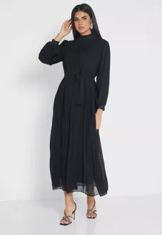 فستان نسائي أسود باربطة خصر من خزانة - قياس لارج