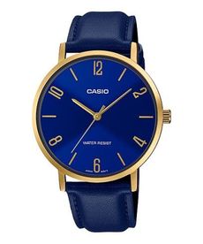 ساعة يد كاسيو كوارتز بعقارب من الجلد طراز MTP-VT01GL-2B2UDF للرجال باللون الأزرق / الذهبي